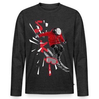 Ski - Skiurlaub - Skifahren - Männer Premium Bio Langarmshirt - Anthrazit meliert - Vorne - Nico (187cm)