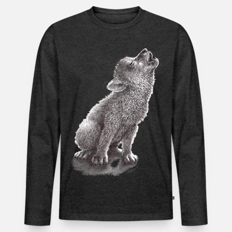 Junger heulender Wolf - Männer Premium Bio Langarmshirt - Anthrazit meliert