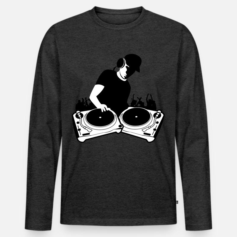 DJ mit Turntables - Männer Premium Bio Langarmshirt - Anthrazit meliert