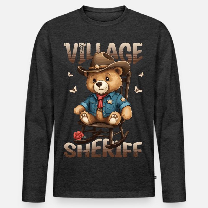 Bär der Dorf Sheriff - Männer Premium Bio Langarmshirt - Anthrazit meliert