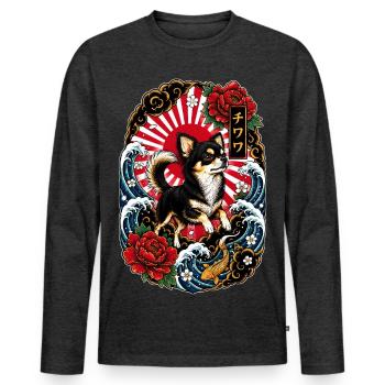 Chihuahua im japanischen Tattoo Style - Männer Premium Bio Langarmshirt - Anthrazit meliert - Vorne - Nico (187cm)
