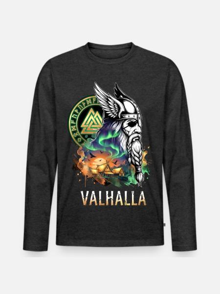 Odin Valhalla Wikinger - Männer Premium Bio Langarmshirt - Anthrazit meliert