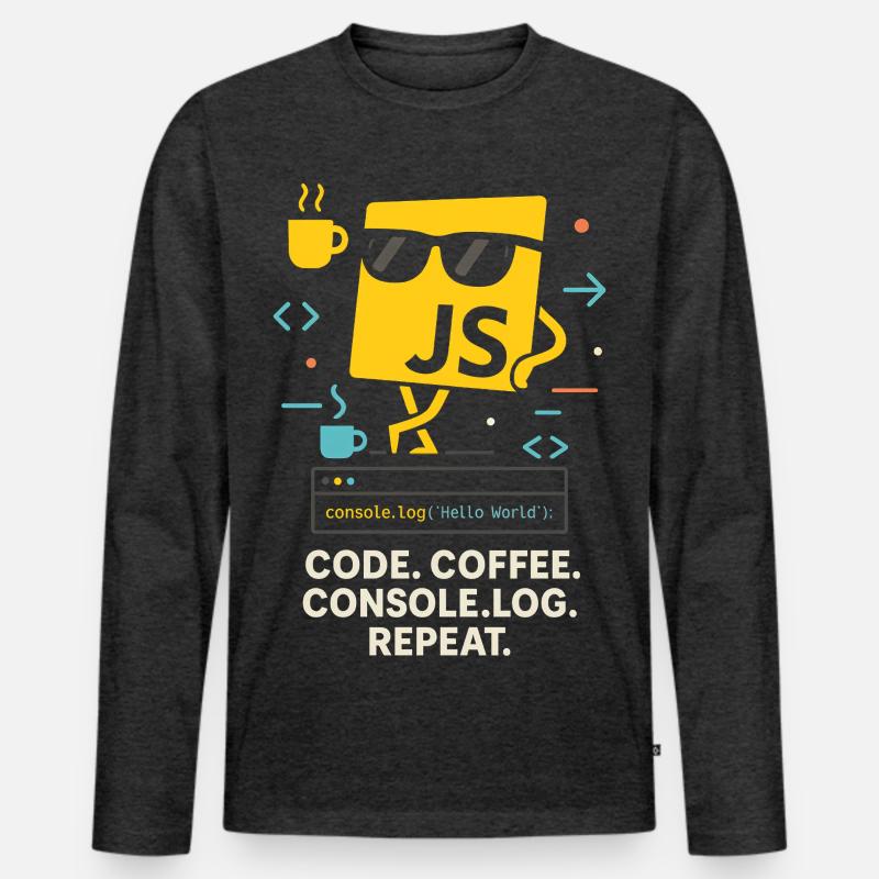 Code Coffee Console.log Repeat JavaScript Program Men's Premium Organic Long Sleeve Shirt