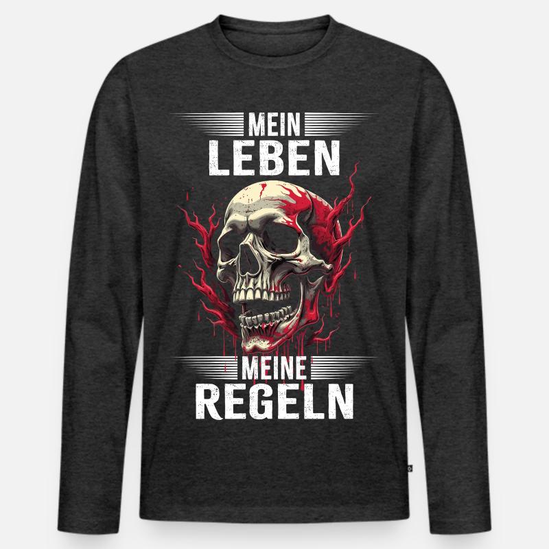 Mein Leben - Meine Regeln - Männer Premium Bio Langarmshirt - Anthrazit meliert