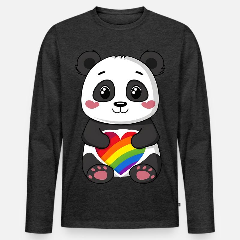 Panda-Karikatur mit einem Pride-Regenbogenherz - Männer Premium Bio Langarmshirt - Anthrazit meliert