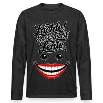 Immer lächeln - Männer Premium Bio Langarmshirt - Anthrazit meliert - Vorne - Nico (187cm)