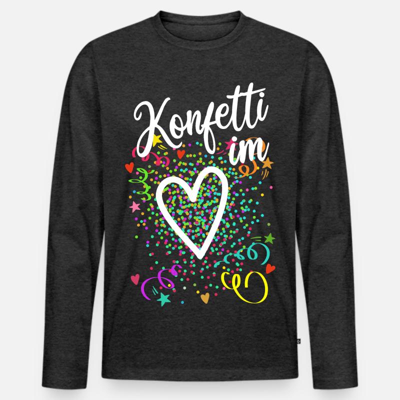 Konfetti im Herzen - Karneval im Blut - Männer Premium Bio Langarmshirt - Anthrazit meliert