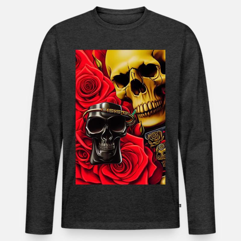Totenköpfe mit Rosen - Männer Premium Bio Langarmshirt - Anthrazit meliert