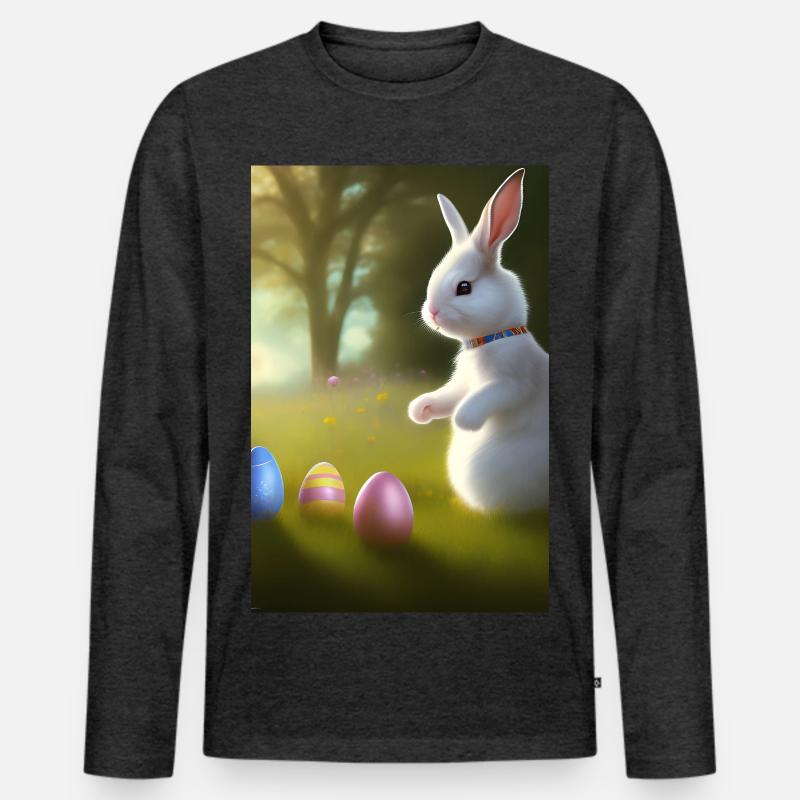 Osterhase mit Oster Eier - Männer Premium Bio Langarmshirt - Anthrazit meliert