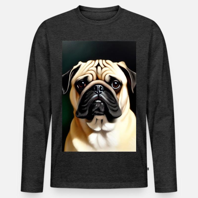 Mops Hund - Männer Premium Bio Langarmshirt - Anthrazit meliert