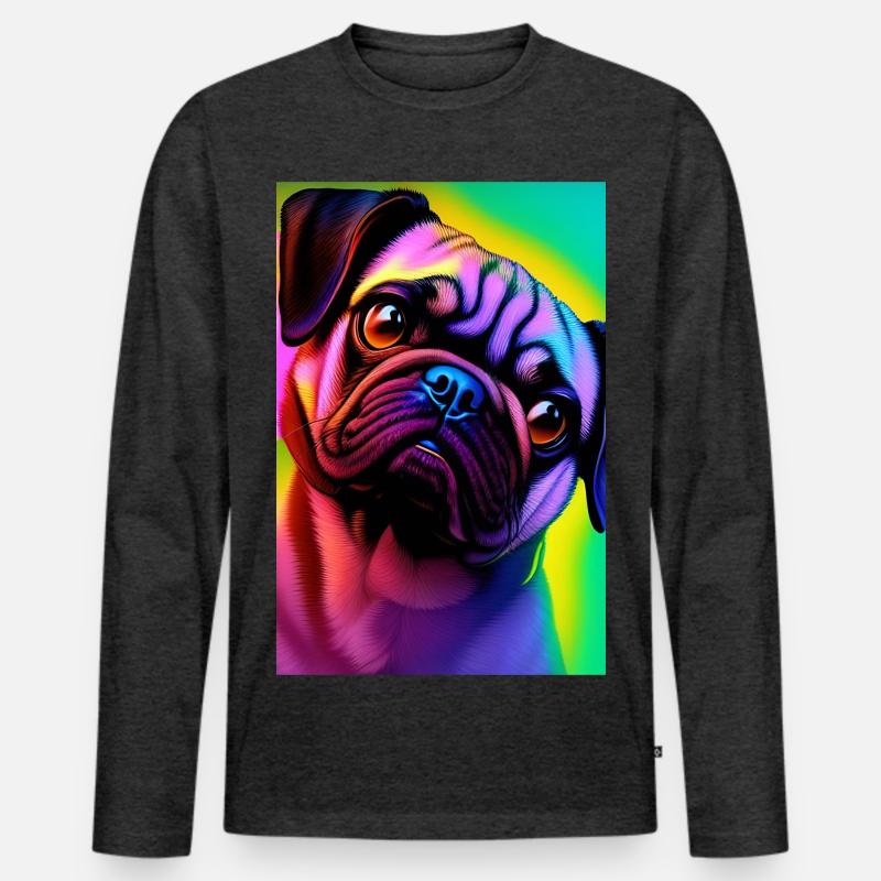 Mops Hund - Männer Premium Bio Langarmshirt - Anthrazit meliert