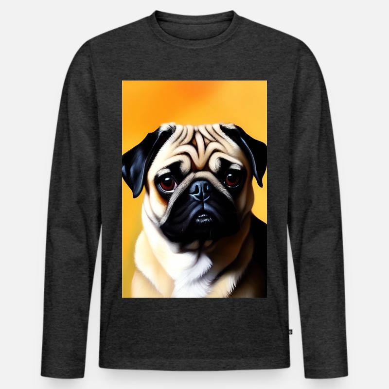 Mops Hund - Männer Premium Bio Langarmshirt - Anthrazit meliert