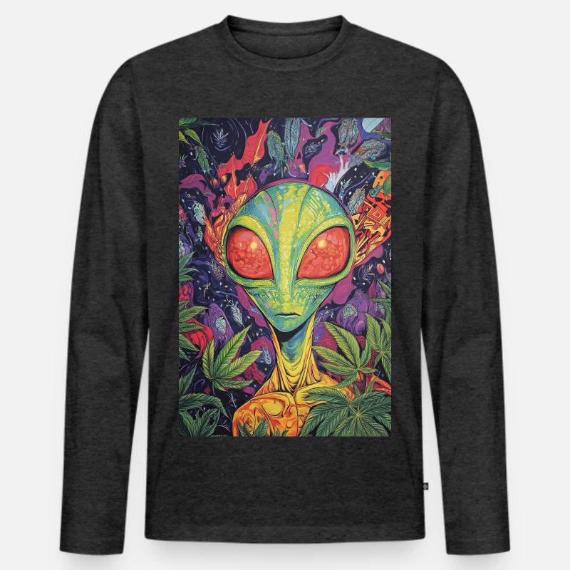 Psychedelischer Alien NeonDschungel - Männer Premium Bio Langarmshirt - Anthrazit meliert