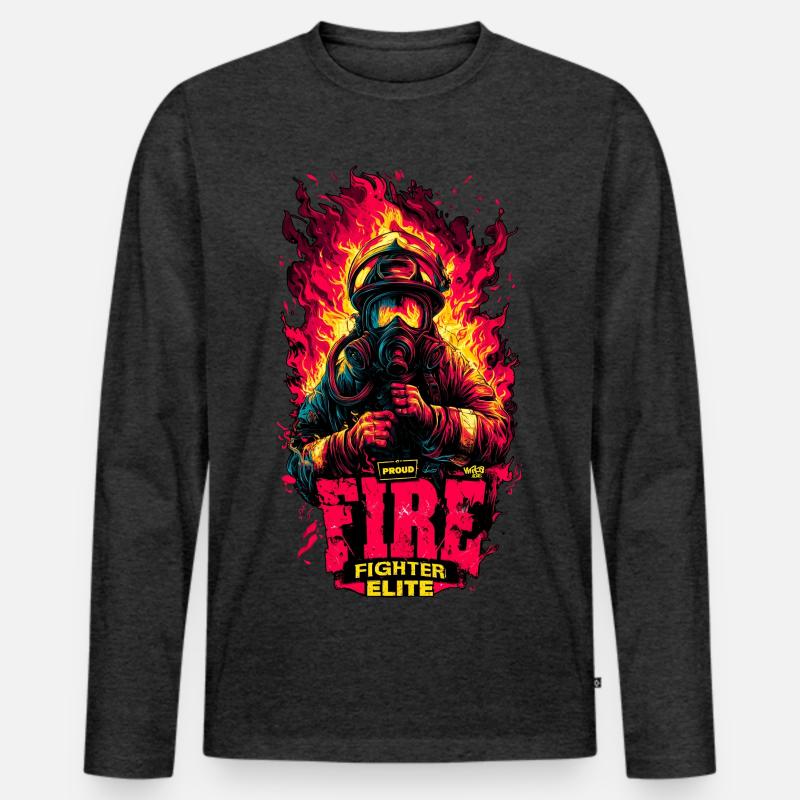 Fire Fighter Elite - Männer Premium Bio Langarmshirt - Anthrazit meliert