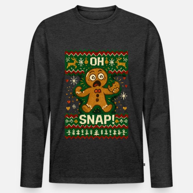 Oh Snap Lebkuchenmann Ugly Christmas - Männer Premium Bio Langarmshirt - Anthrazit meliert