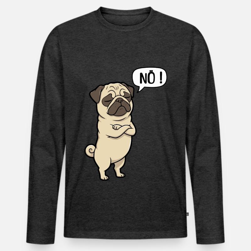 NÖ Pug Eigensinniger Mops-Charme - Männer Premium Bio Langarmshirt - Anthrazit meliert
