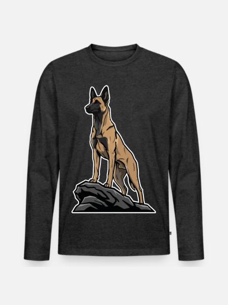 Belgisk schäfermalinois på klippporträtt - Ekologisk långärmad premium-T-shirt herr - antracitmelerad