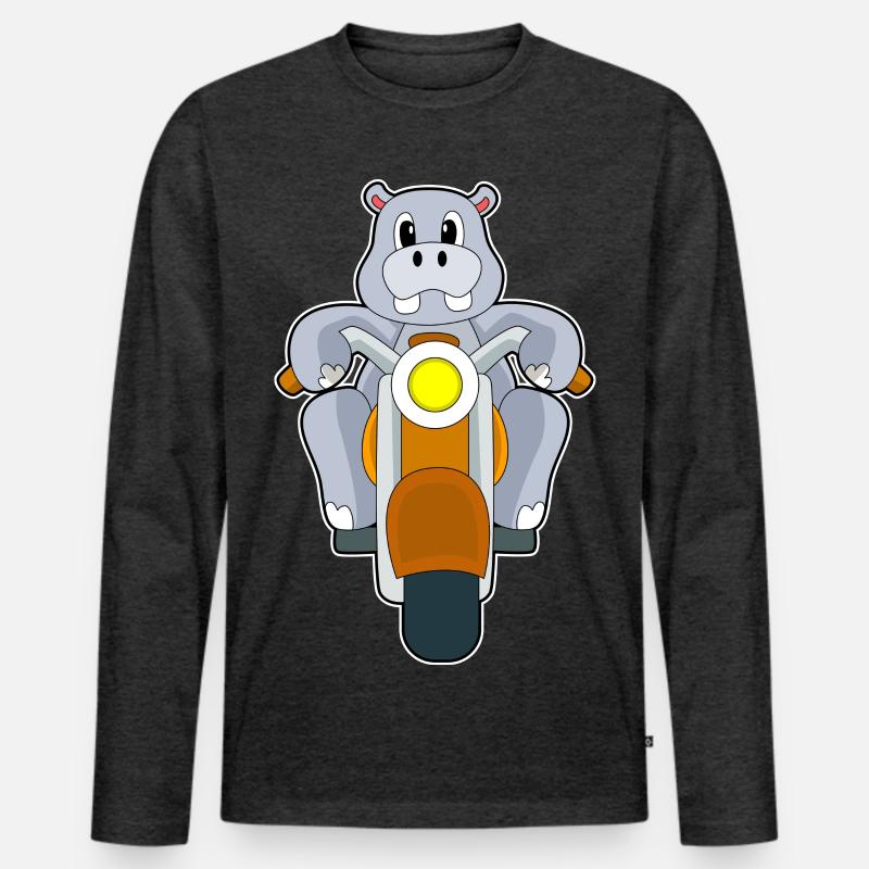 Nilpferd Motorrad - Männer Premium Bio Langarmshirt - Anthrazit meliert