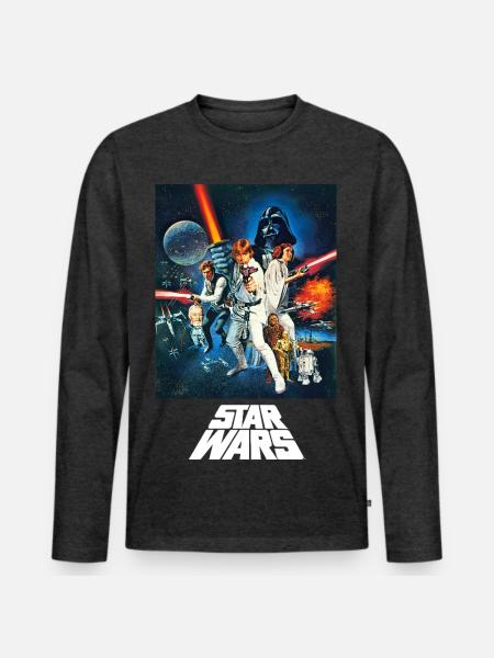 Star Wars Retro Motiv - Männer Premium Bio Langarmshirt - Anthrazit meliert