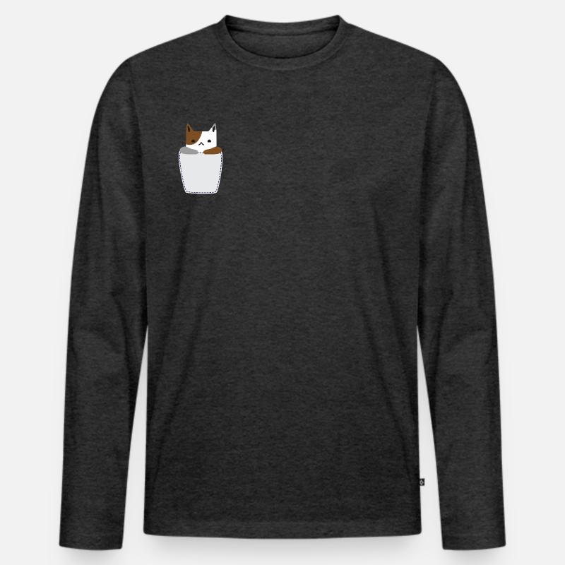 Brusttasche mit Katze - Männer Premium Bio Langarmshirt - Anthrazit meliert