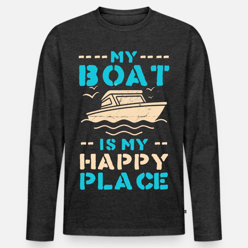 Boot als Happy Place – maritimes Motiv - Männer Premium Bio Langarmshirt - Anthrazit meliert