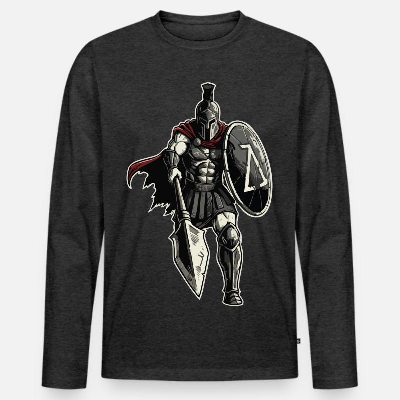 Veteran Spartan Combat Spear Shield Maskottchen - Männer Premium Bio Langarmshirt - Anthrazit meliert