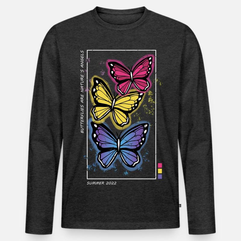 Bunte Schmetterlinge - Männer Premium Bio Langarmshirt - Anthrazit meliert