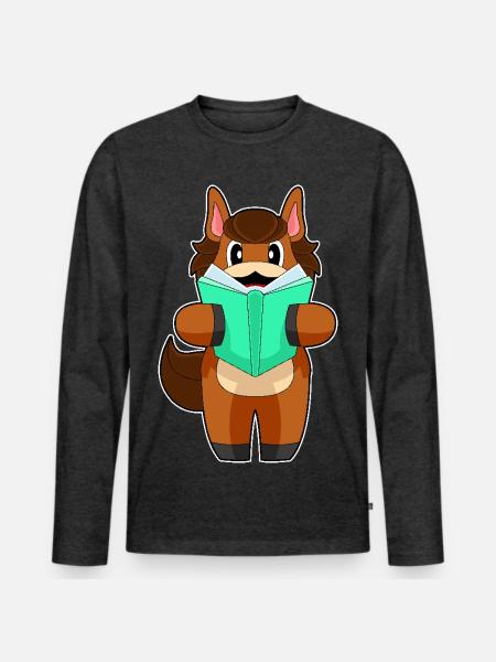 Pferd Buch - Männer Premium Bio Langarmshirt - Anthrazit meliert
