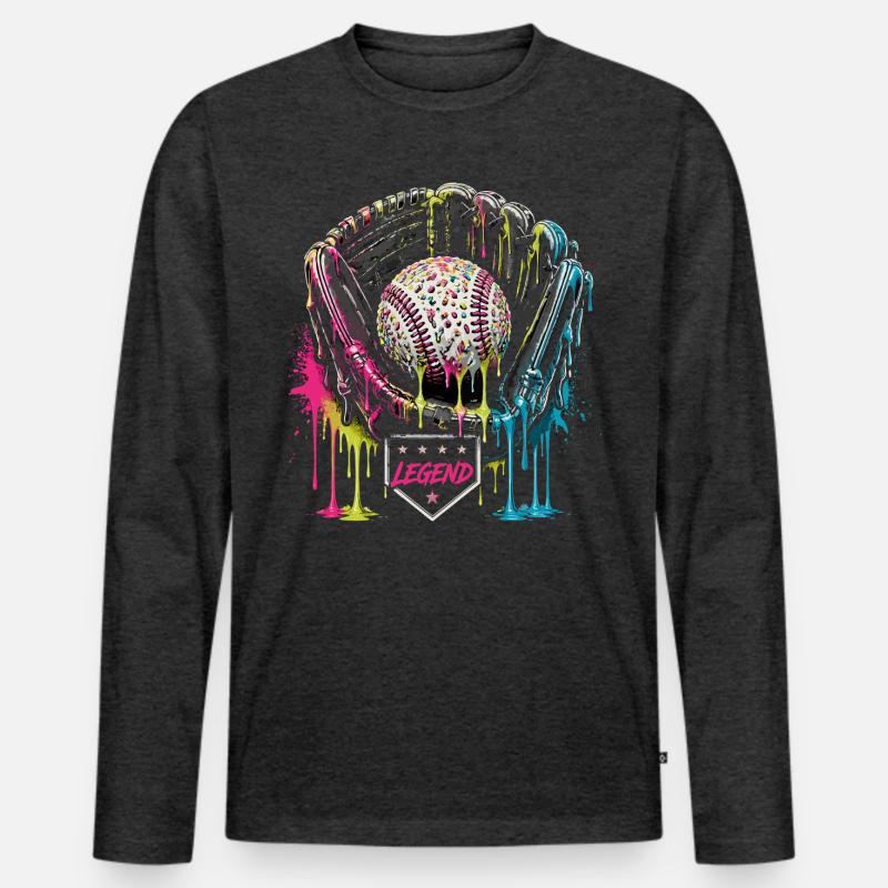 Baseball Handschuh Legend Bunt Grafik - Männer Premium Bio Langarmshirt - Anthrazit meliert