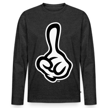 Raised index finger (finger / left hand NEG2C) - Men's Premium Organic Long Sleeve Shirt - heather anthracite - Front - Nico (187cm)