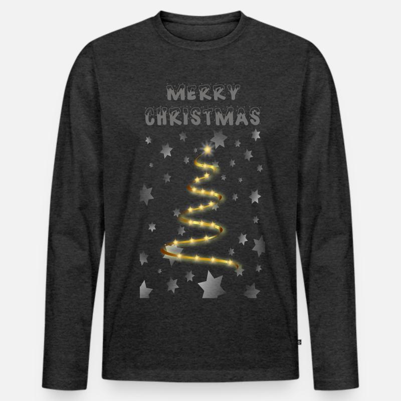 Goldener Weihnachtsbaum - Männer Premium Bio Langarmshirt - Anthrazit meliert