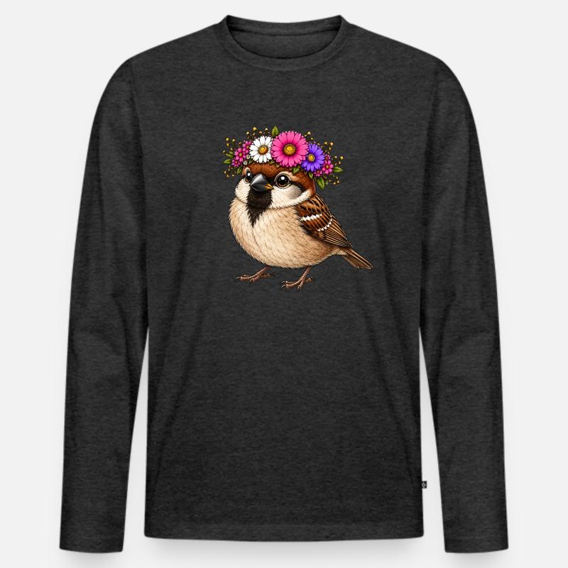 Vogel mit Blumenschmuck  - Männer Premium Bio Langarmshirt - Anthrazit meliert