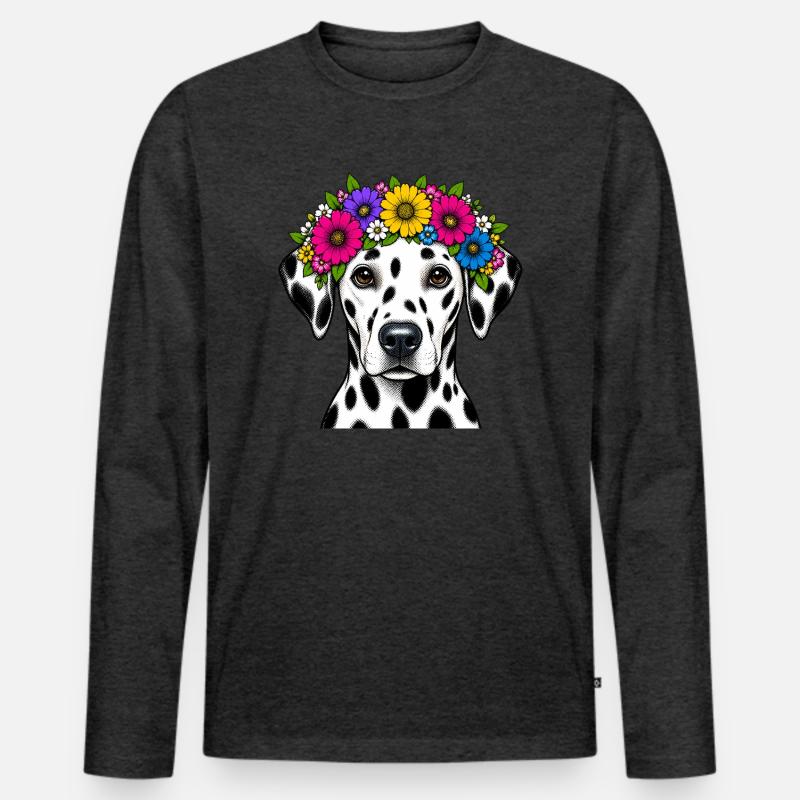 Dalmatiner mit Blumenkrone - Männer Premium Bio Langarmshirt - Anthrazit meliert