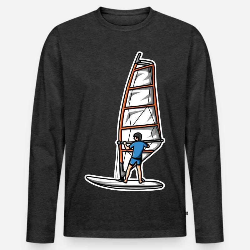 Lustiger Windsurfer Junge - Männer Premium Bio Langarmshirt - Anthrazit meliert