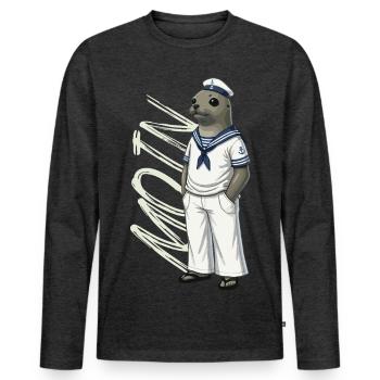 MOIN Seehund im Matrosenlook - Männer Premium Bio Langarmshirt - Anthrazit meliert - Vorne - Nico (187cm)