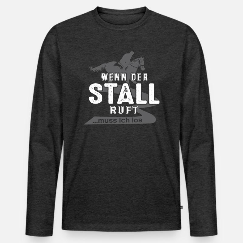 Pferd - Wenn der Stall ruft.. - Männer Premium Bio Langarmshirt - Anthrazit meliert