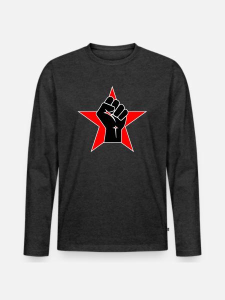 Raised Fist Logo 2 - Men's Premium Organic Long Sleeve Shirt - heather anthracite