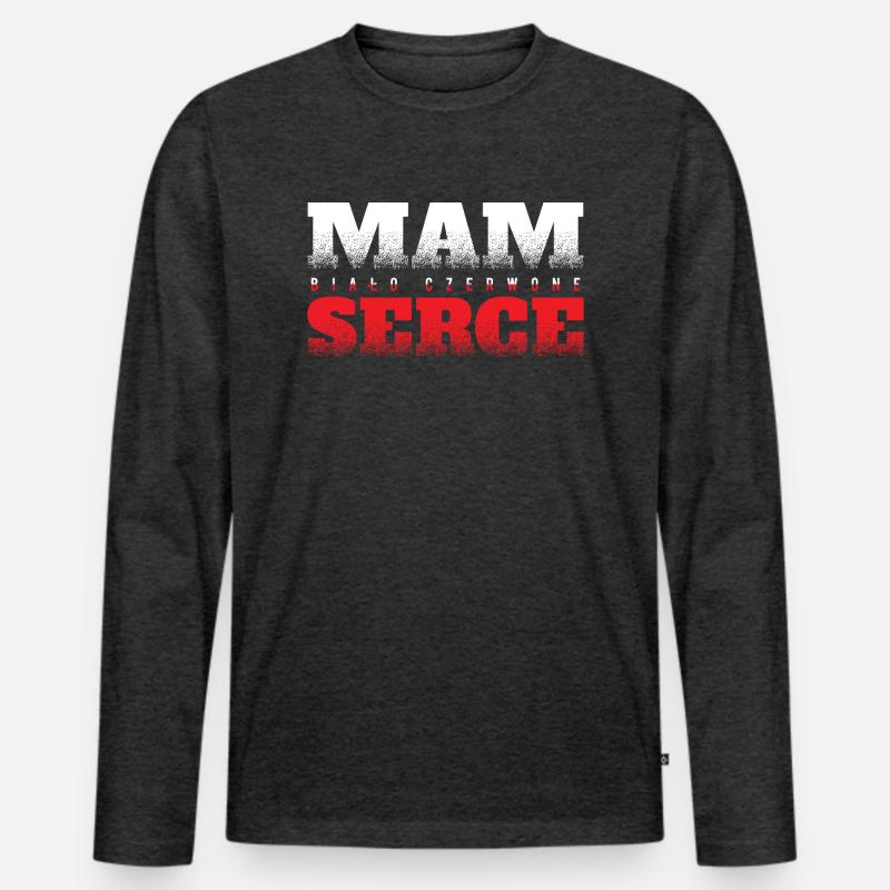 Polen - czerwone serce - Männer Premium Bio Langarmshirt - Anthrazit meliert