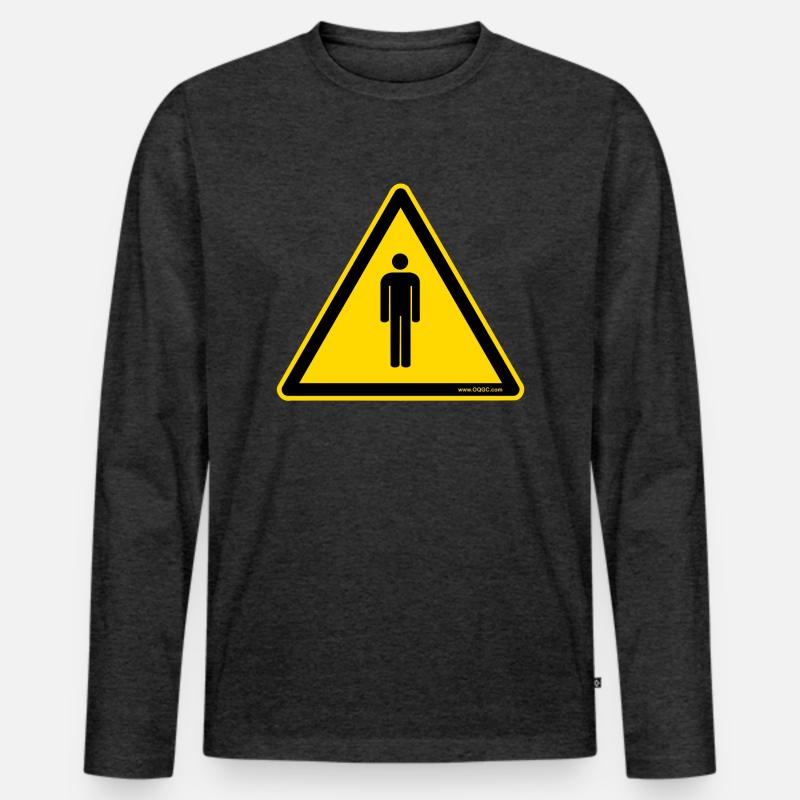 Warnschild Menschen - Männer Premium Bio Langarmshirt - Anthrazit meliert