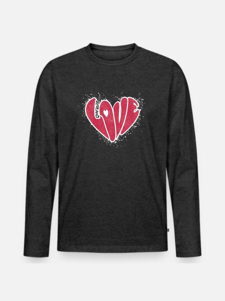 Love Heart Retro - Männer Premium Bio Langarmshirt - Anthrazit meliert