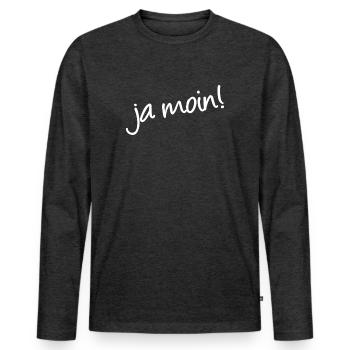 Ja Moin! - Guten Morgen - Nordsee - Ostsee - Anker - Männer Premium Bio Langarmshirt - Anthrazit meliert - Vorne - Nico (187cm)