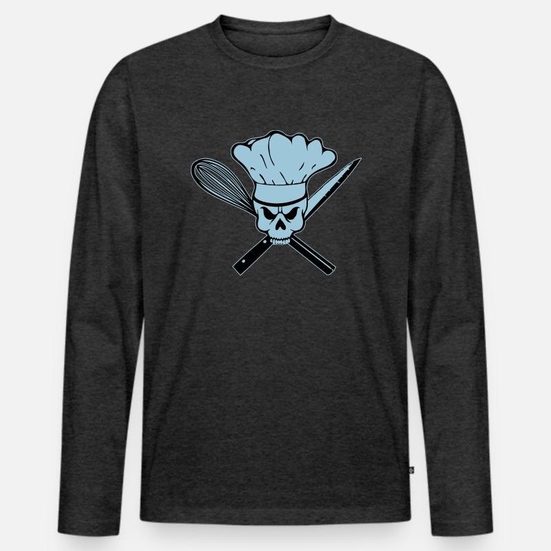 Koch Pirat oder Rebell Totenkopf - Männer Premium Bio Langarmshirt - Anthrazit meliert