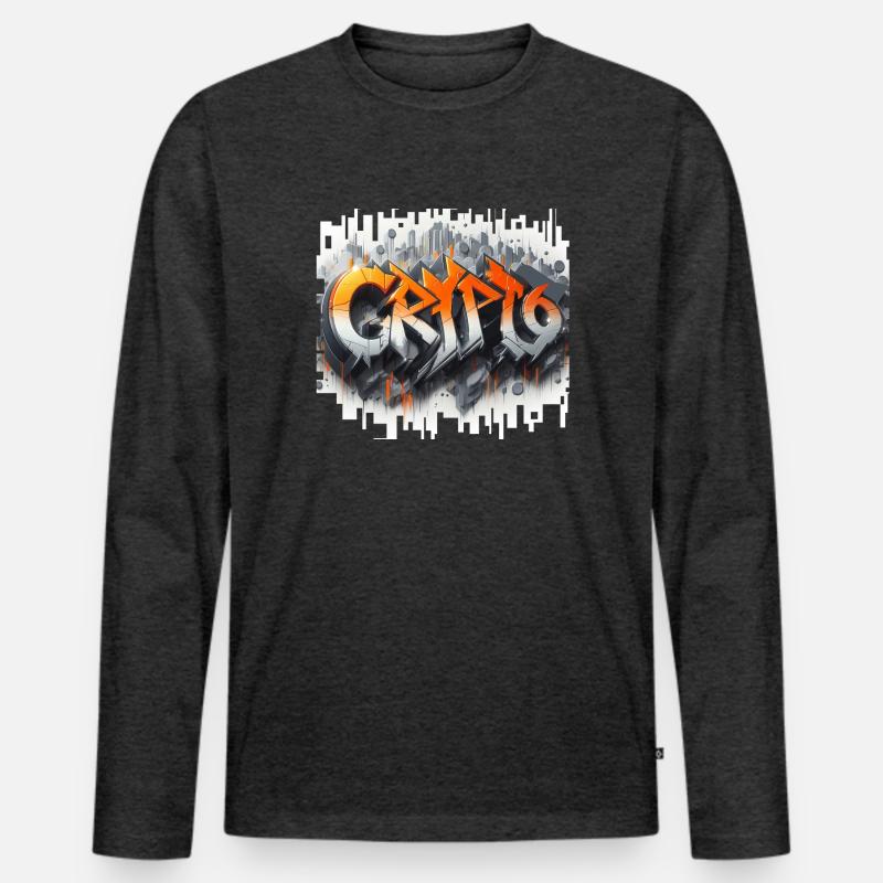 crypto, grafitti text 3D - Männer Premium Bio Langarmshirt - Anthrazit meliert