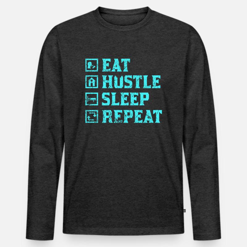 Eat hustle sleep repeat - Männer Premium Bio Langarmshirt - Anthrazit meliert