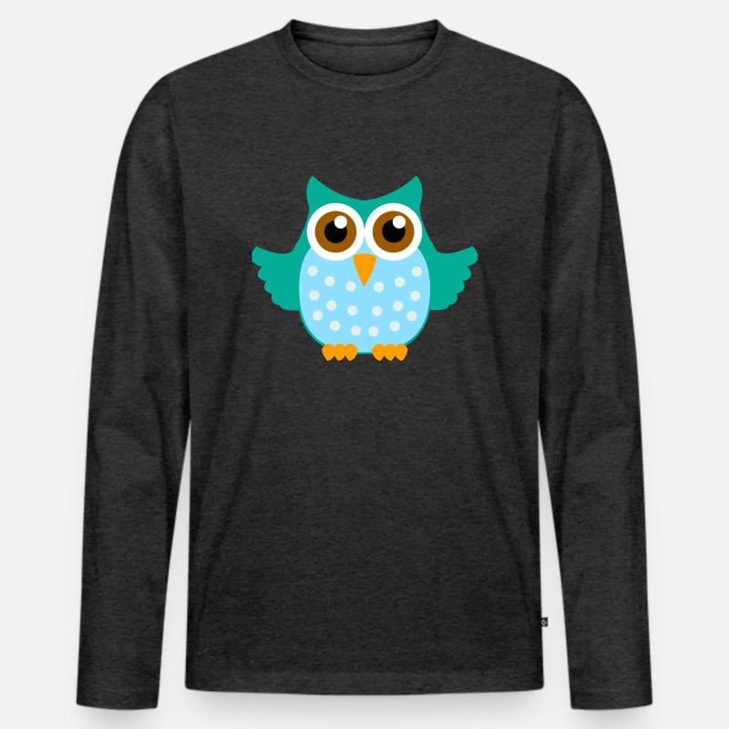 Eule - Männer Premium Bio Langarmshirt - Anthrazit meliert