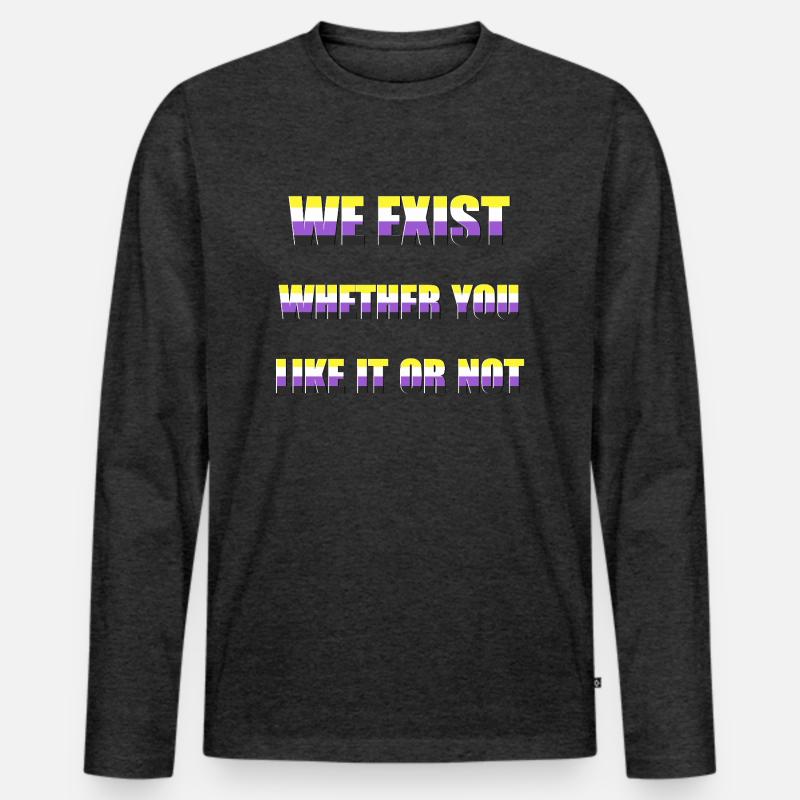 We Exist - Non-Binary Flag - Men's Premium Organic Long Sleeve Shirt - heather anthracite