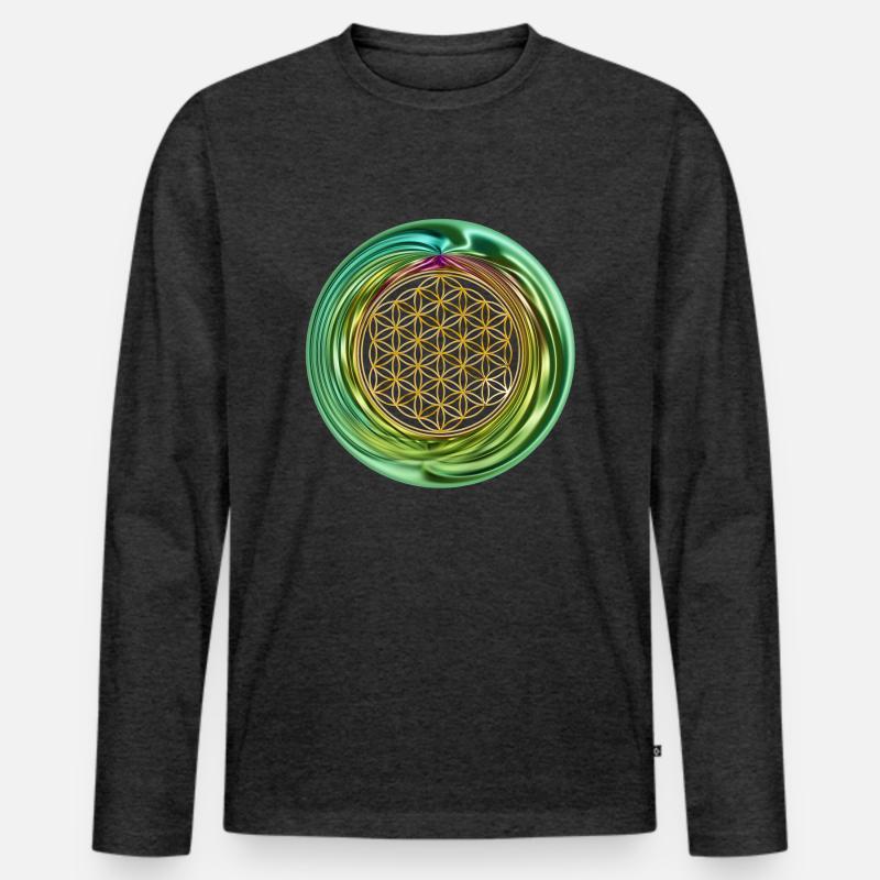 Blume des Lebens - Ring 1 - Männer Premium Bio Langarmshirt - Anthrazit meliert