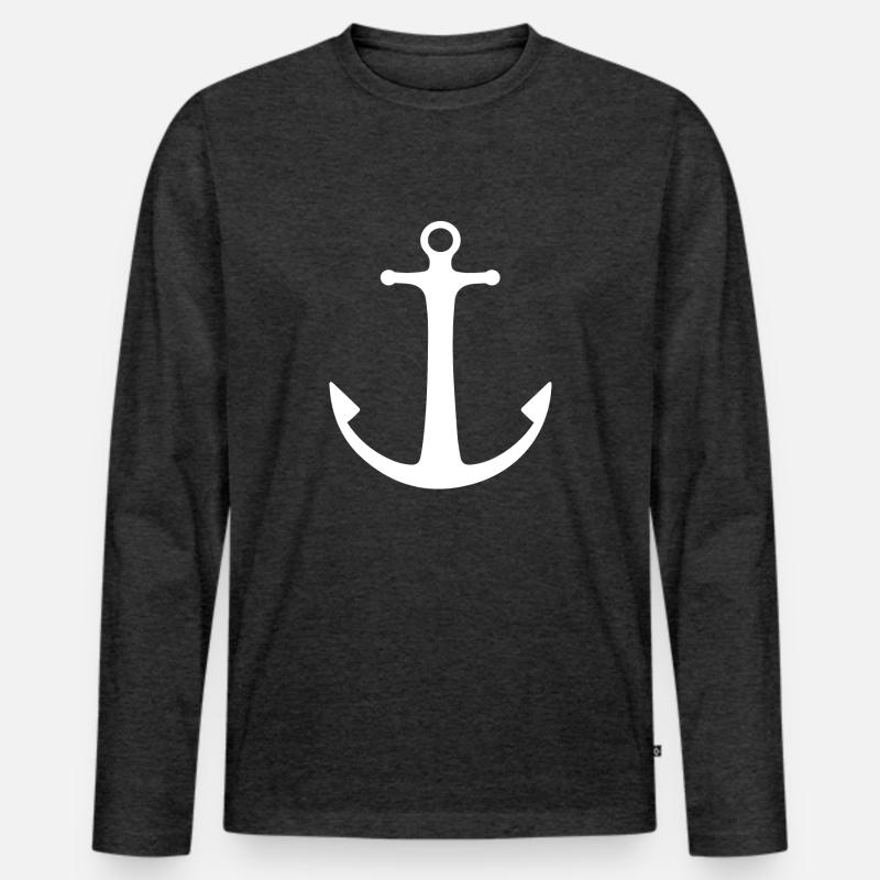 ANKER WEIß - Männer Premium Bio Langarmshirt - Anthrazit meliert