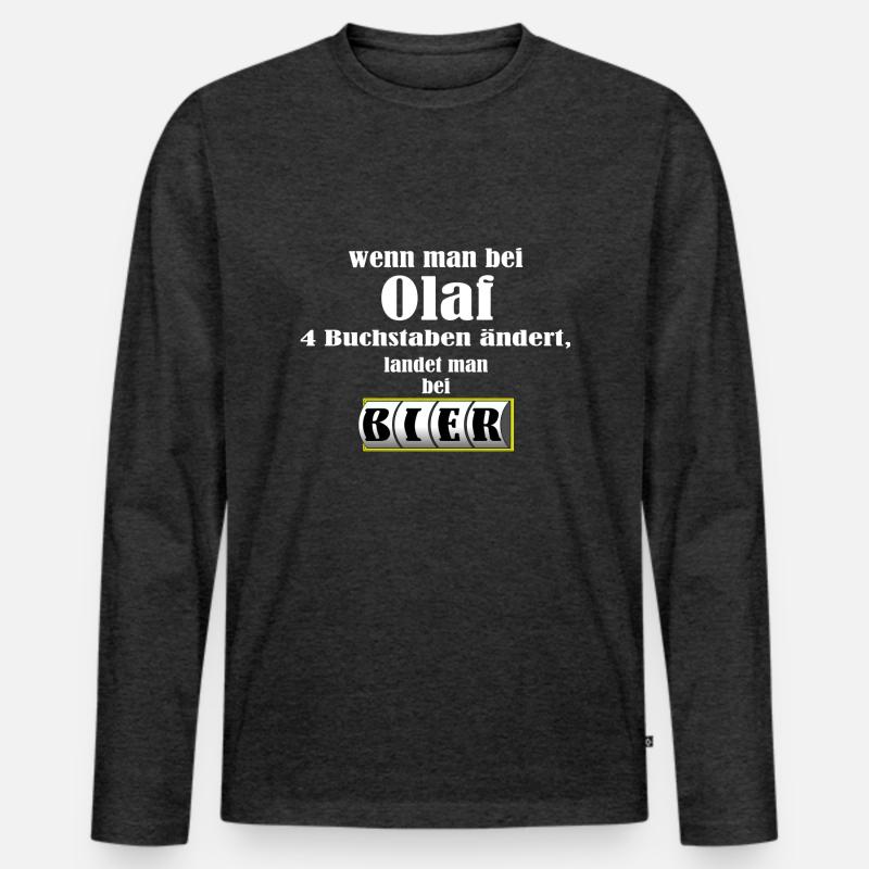 Olaf und Bier - Männer Premium Bio Langarmshirt - Anthrazit meliert