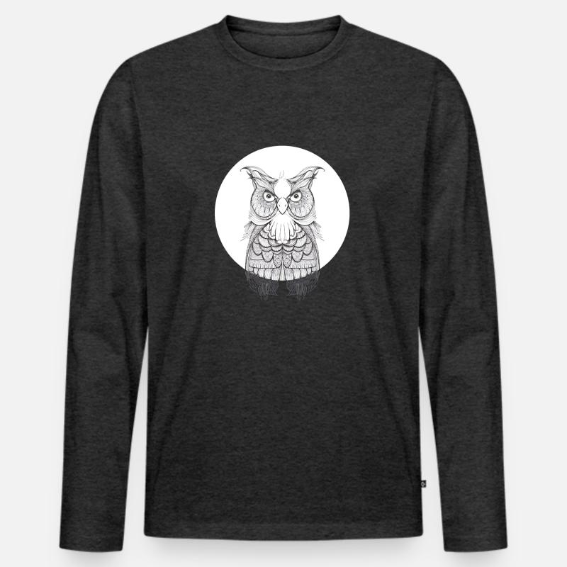 Eule - Männer Premium Bio Langarmshirt - Anthrazit meliert